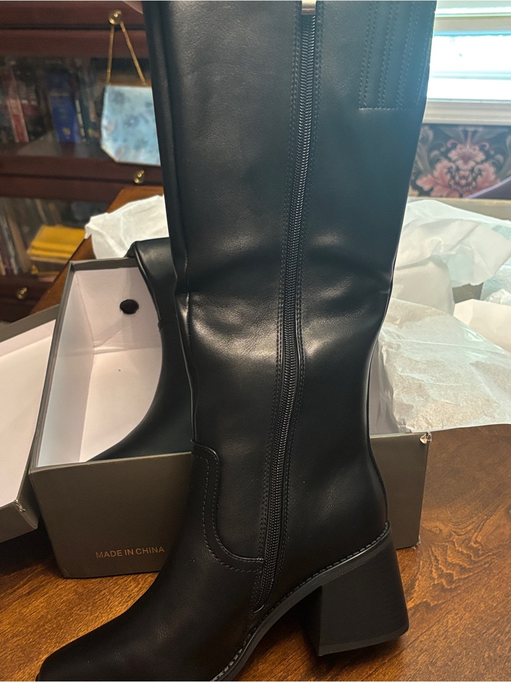 Women's Black Mid-Calf Block Heel Boots